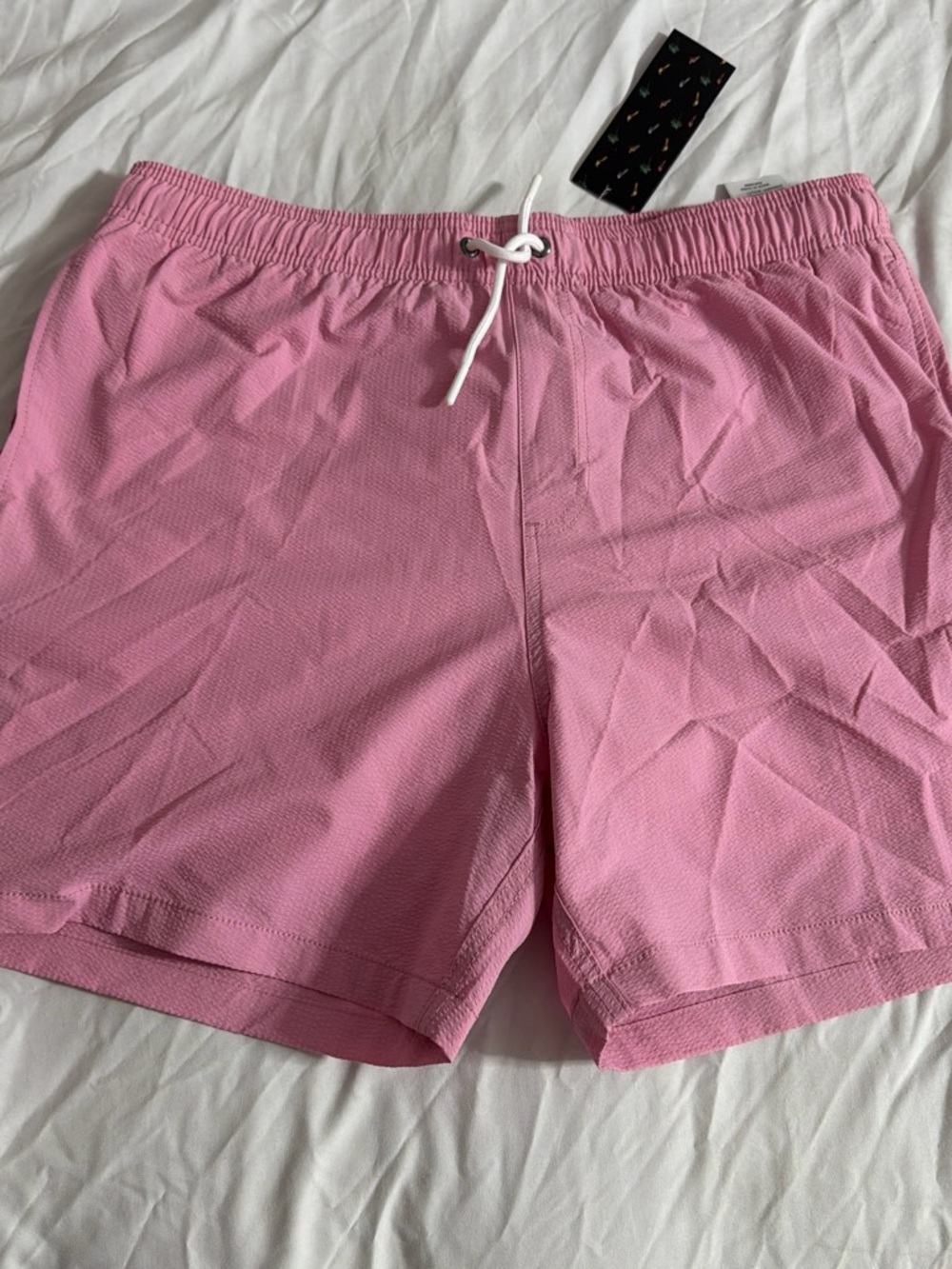 Islandhaze Men's Bubblegum Pink Elastic Drawstring Swim Trunks